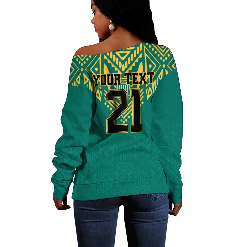 Afro-Jamaicans Tribal Custom Football Off Shoulder Sweater Green Style LT9