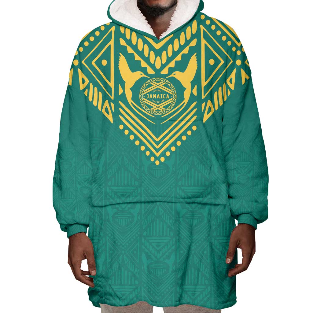 Afro-Jamaicans Tribal Custom Football Wearable Blanket Hoodie Green Style LT9