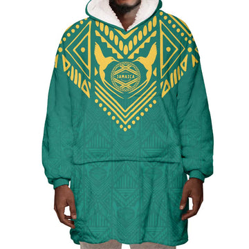 Afro-Jamaicans Tribal Custom Football Wearable Blanket Hoodie Green Style LT9