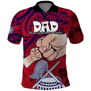Personalised Dads Day American Samoa Polo Shirt Dad Ou Te Alofa Ia Te Oe Tama - Polynesian Flowers Tribal LT9