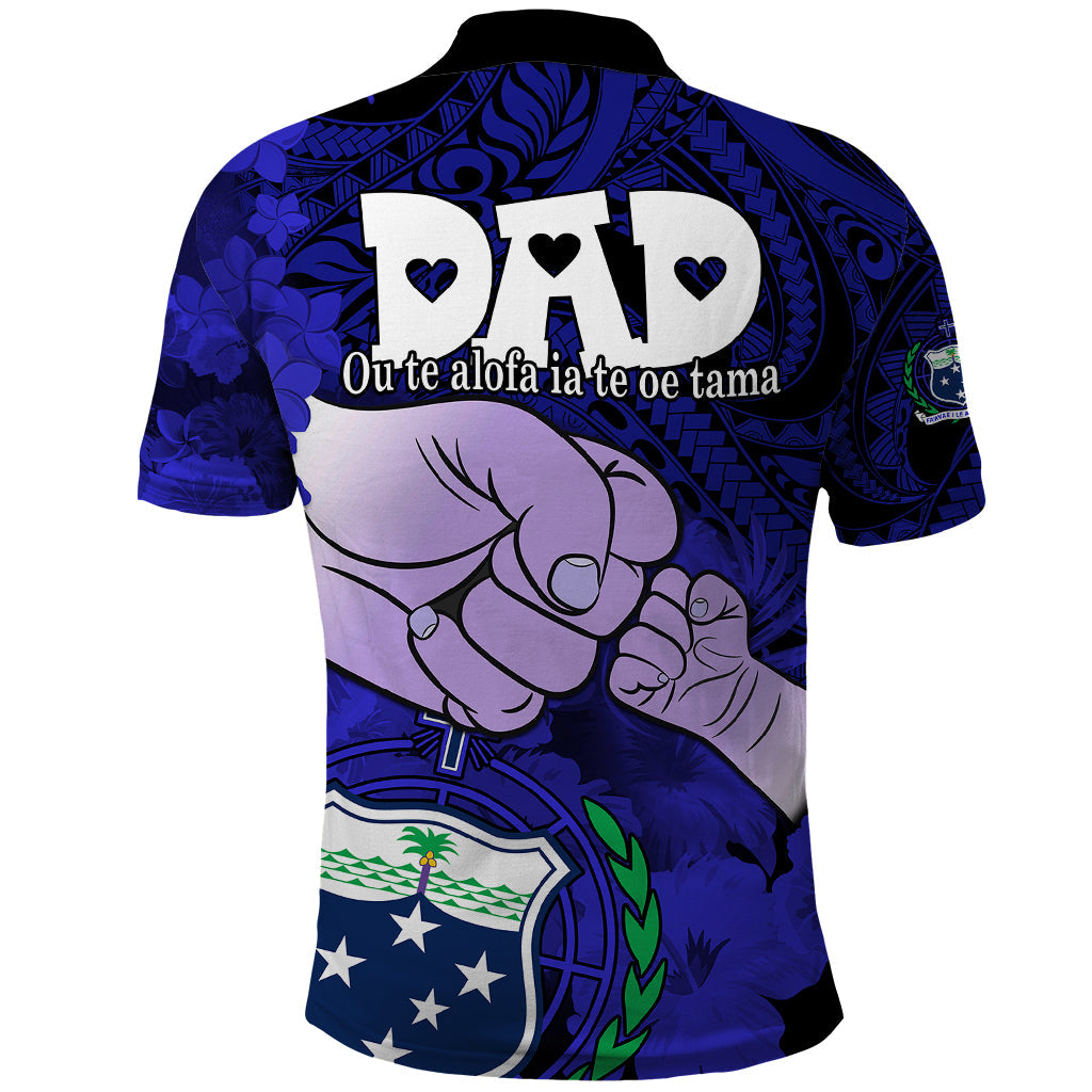 Dads Day Samoa Polo Shirt Dad Ou Te Alofa Ia Te Oe Tama - Blue Polynesian Flowers Tribal LT9