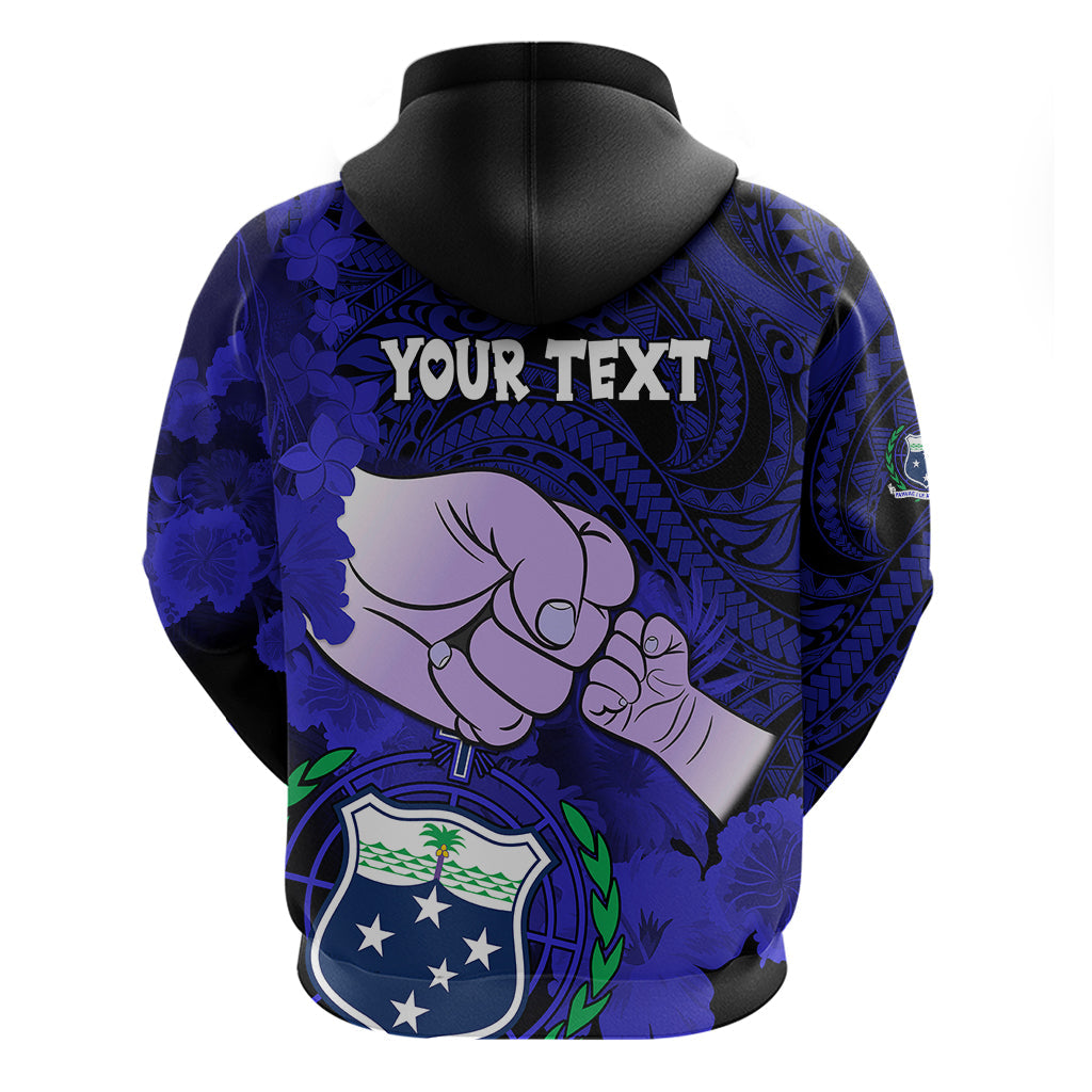 Personalised Fathers Day Polynesian Islands Samoa Hoodie Dad Ou Te Alofa Ia Te Oe Tama - Blue Polynesian Flowers Tribal LT9