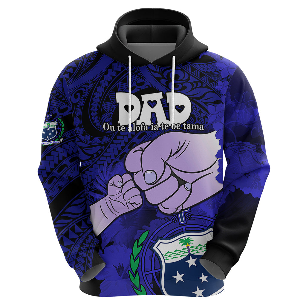 Personalised Fathers Day Polynesian Islands Samoa Hoodie Dad Ou Te Alofa Ia Te Oe Tama - Blue Polynesian Flowers Tribal LT9