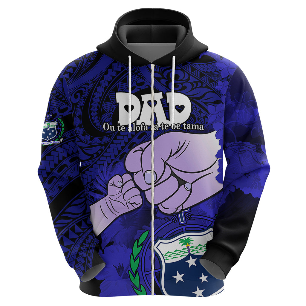 Personalised Dads Day Samoa Hoodie Dad Ou Te Alofa Ia Te Oe Tama - Blue Polynesian Flowers Tribal LT9