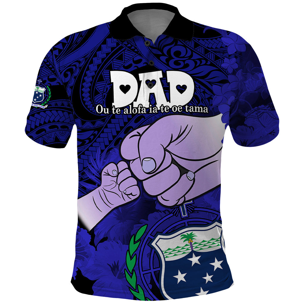 Personalised Dads Day Samoa Polo Shirt Dad Ou Te Alofa Ia Te Oe Tama - Blue Polynesian Flowers Tribal LT9