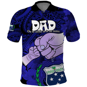 Personalised Dads Day Samoa Polo Shirt Dad Ou Te Alofa Ia Te Oe Tama - Blue Polynesian Flowers Tribal LT9