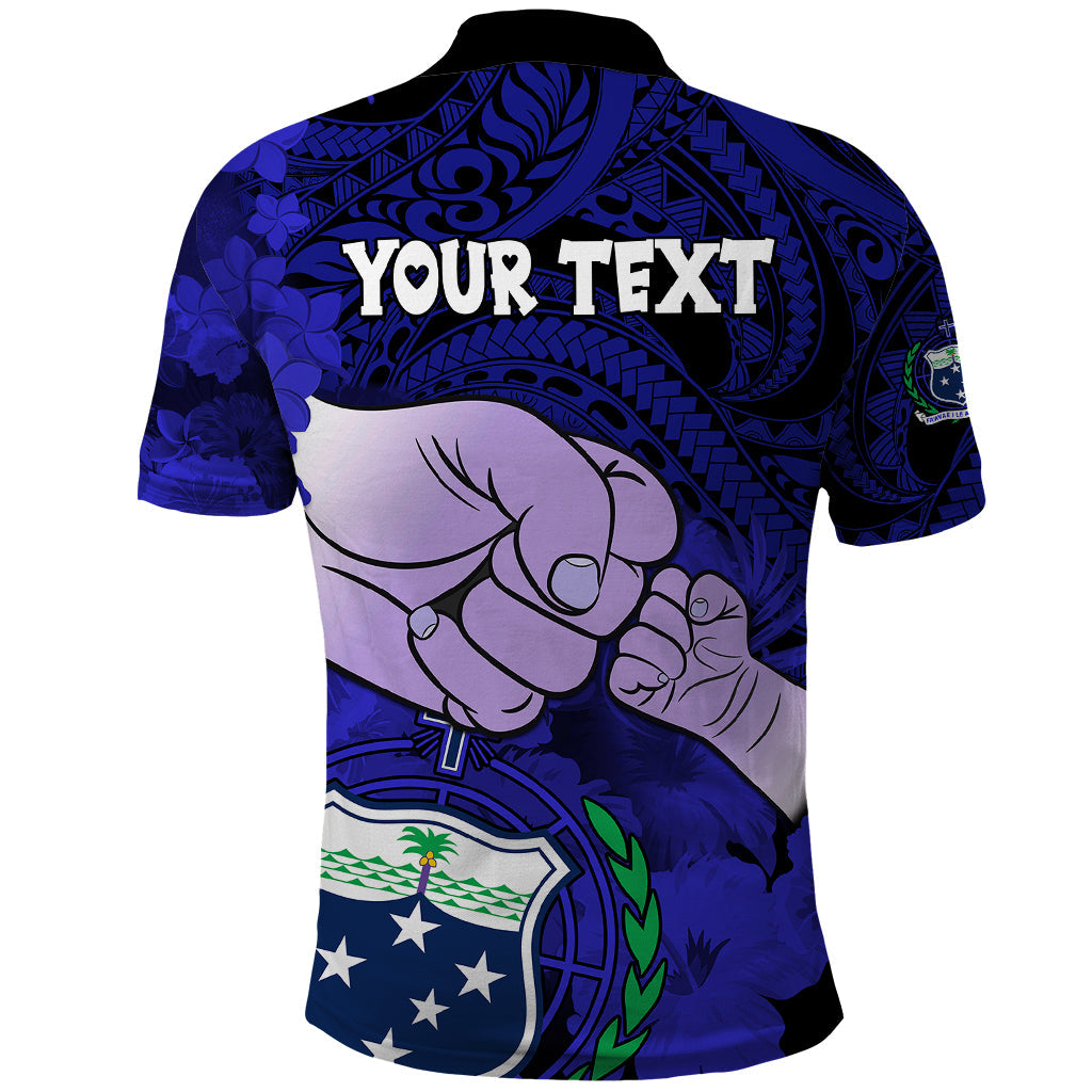 Personalised Dads Day Samoa Polo Shirt Dad Ou Te Alofa Ia Te Oe Tama - Blue Polynesian Flowers Tribal LT9
