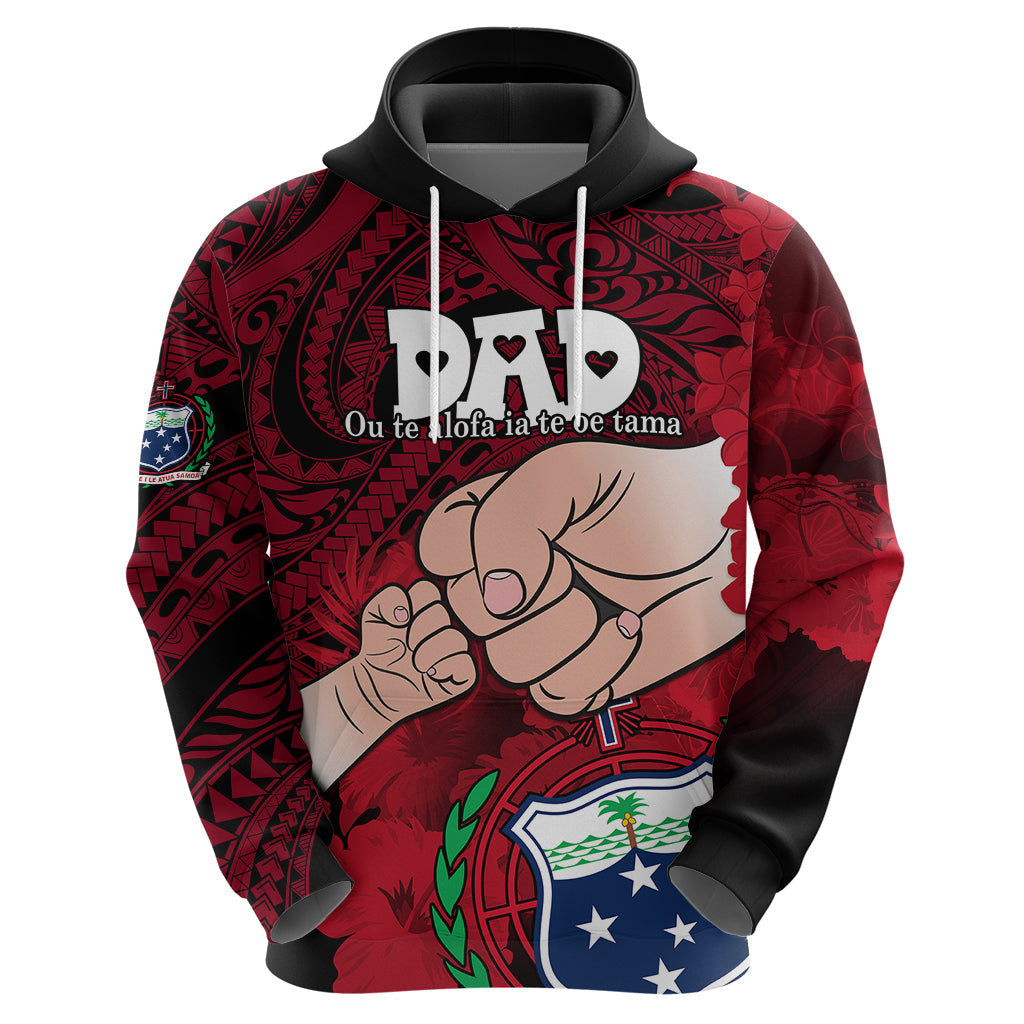Personalised Dads Day Samoa Hoodie Dad Ou Te Alofa Ia Te Oe Tama - Red Polynesian Flowers Tribal LT9