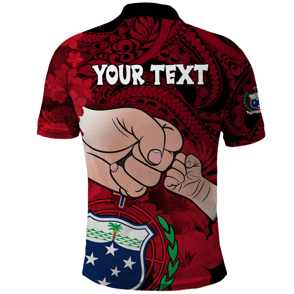 Personalised Dads Day Samoa Polo Shirt Dad Ou Te Alofa Ia Te Oe Tama - Red Polynesian Flowers Tribal LT9