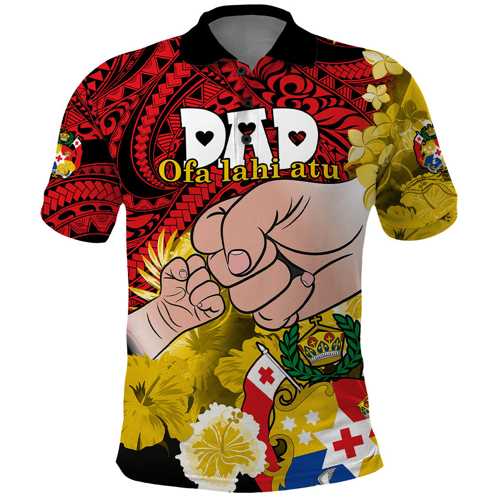 Personalised Dads Day Tonga Polo Shirt Dad Ofa lahi atu - Polynesian Flowers Tribal LT9