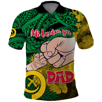 Dads Day Vanuatu Polo Shirt Dad Mi lavem yu - Polynesian Flowers Tribal LT9