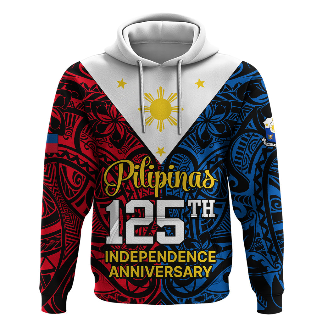 125th Independence Anniversary Philippines Hoodie Polynesian Pilipinas Flag Style - Black LT9