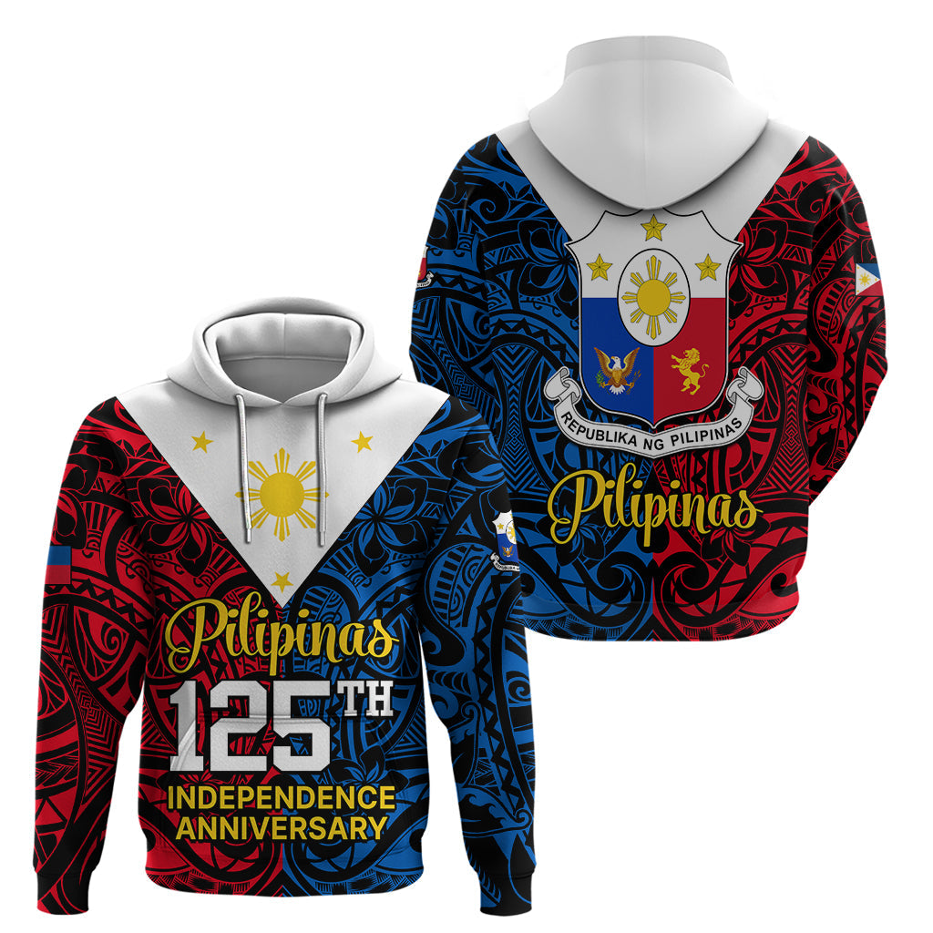 125th Independence Anniversary Philippines Hoodie Polynesian Pilipinas Flag Style - Black LT9