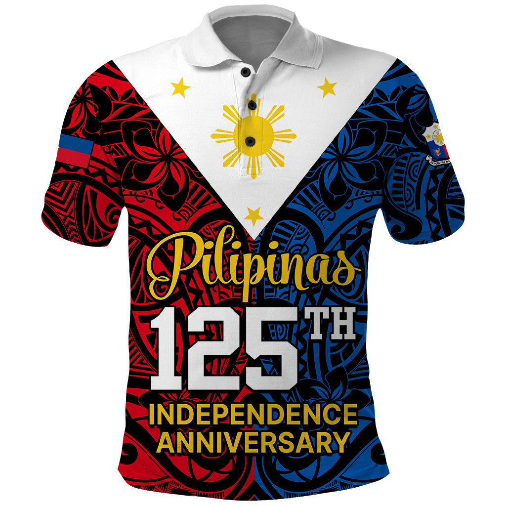 125th Independence Anniversary Philippines Polo Shirt Polynesian Pilipinas Flag Style - Black LT9