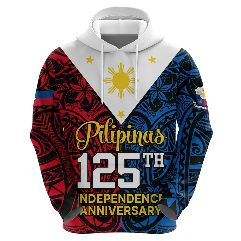 Personalised Polynesian Philippines Hoodie Pilipinas Flag Style for 125th Independence Anniversary Black LT9