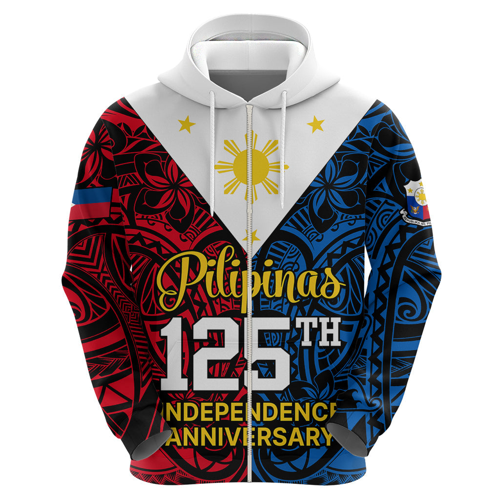 Personalised 125th Independence Anniversary Philippines Hoodie Polynesian Pilipinas Flag Style - Black LT9