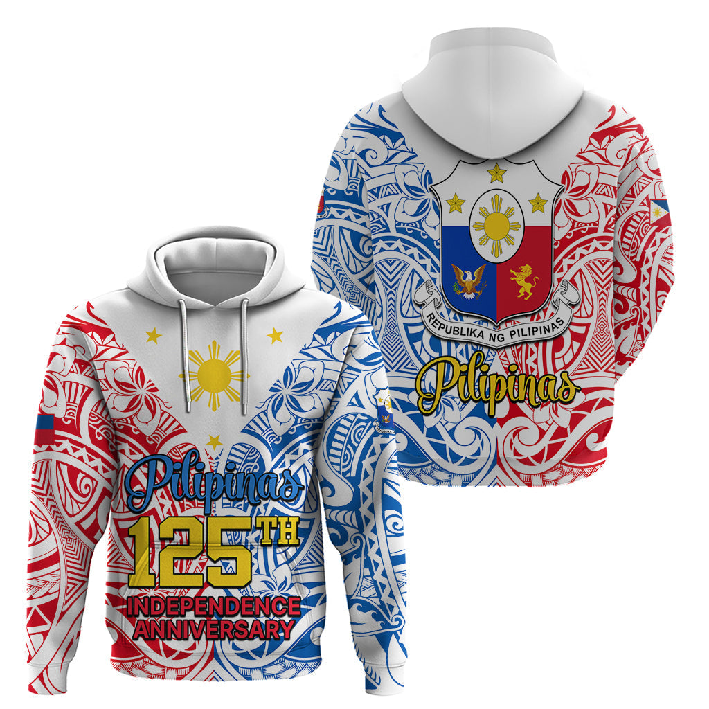 125th Independence Anniversary Philippines Hoodie Polynesian Pilipinas Flag Style - White LT9