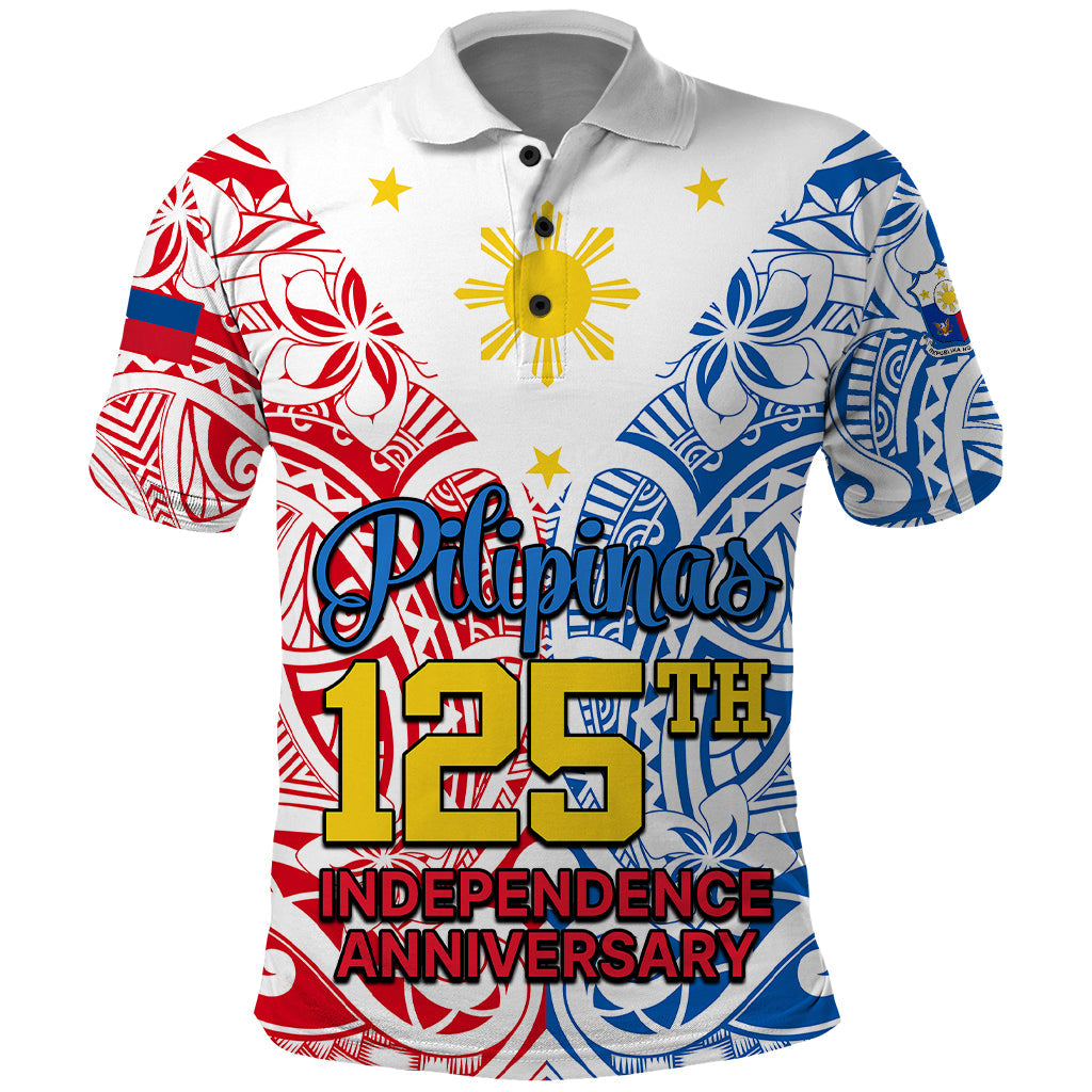 125th Independence Anniversary Philippines Polo Shirt Polynesian Pilipinas Flag Style - White LT9