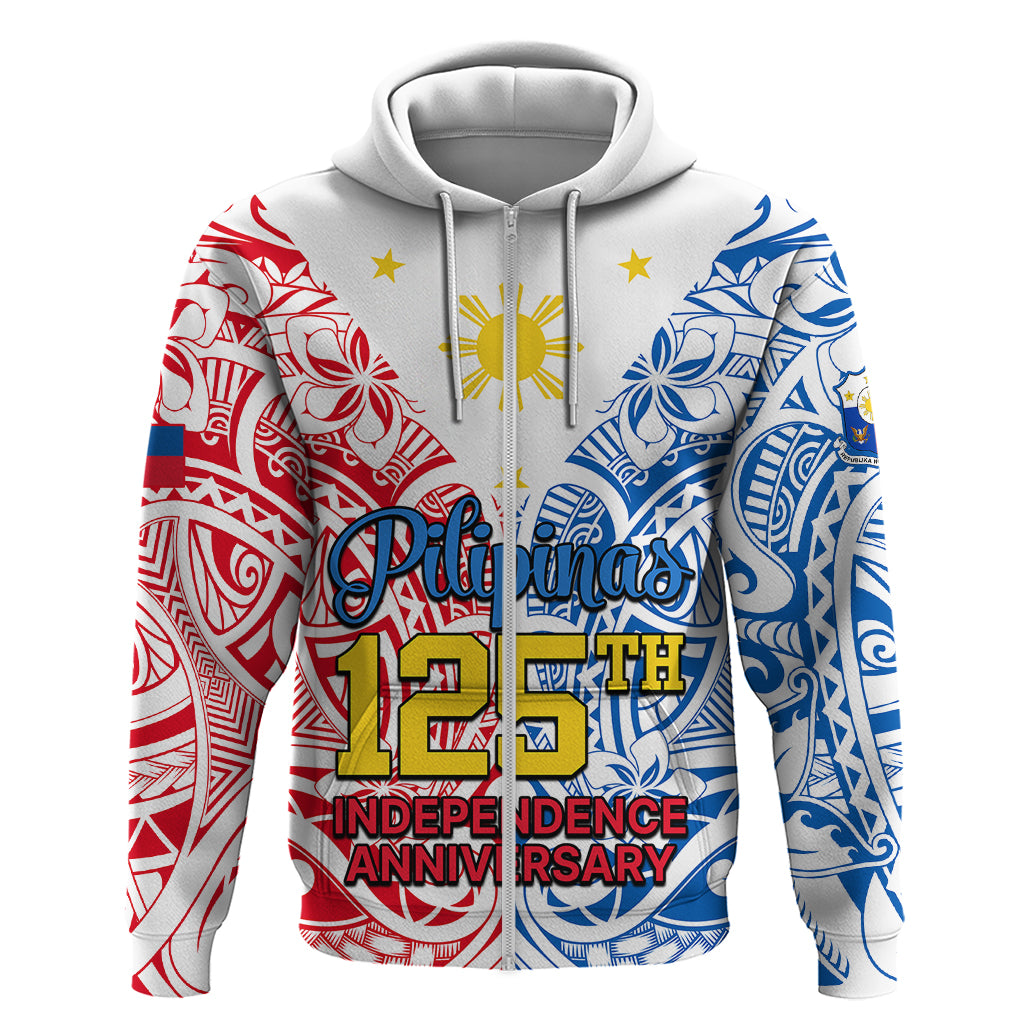 Personalised Polynesian Philippines Hoodie Pilipinas Flag Style for 125th Independence Anniversary White LT9