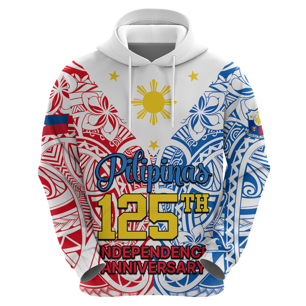 Personalised Polynesian Philippines Hoodie Pilipinas Flag Style for 125th Independence Anniversary White LT9