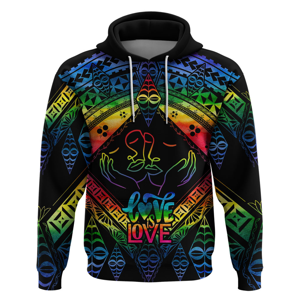 Tonga LGBT Hoodie Love Is Love Ngatu Rainbow Water Color LT9