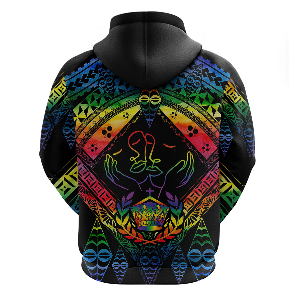 Tonga LGBT Hoodie Love Is Love Ngatu Rainbow Water Color LT9