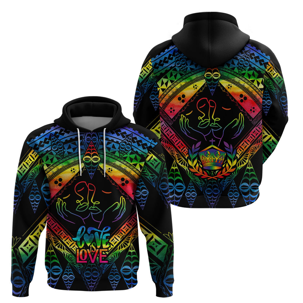 Tonga LGBT Hoodie Love Is Love Ngatu Rainbow Water Color LT9