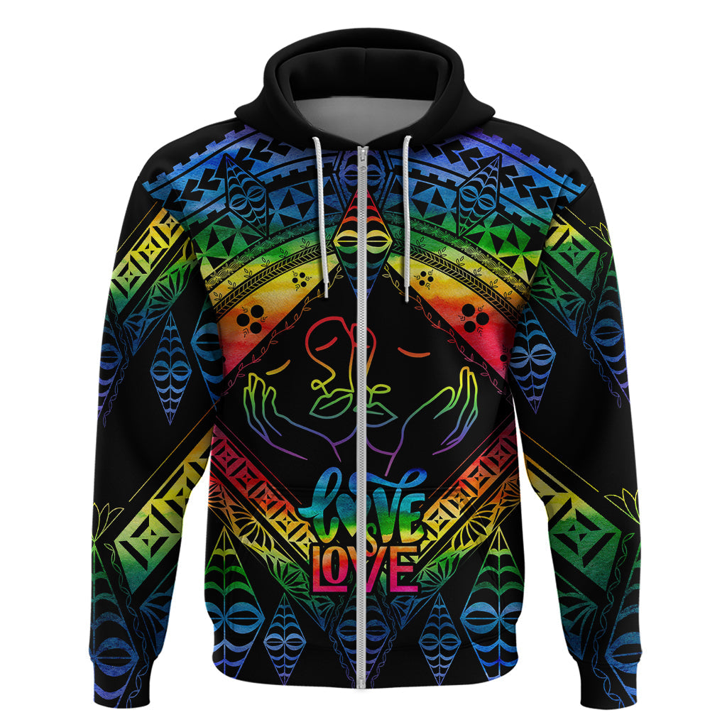 Tonga LGBT Hoodie Love Is Love Ngatu Rainbow Water Color LT9