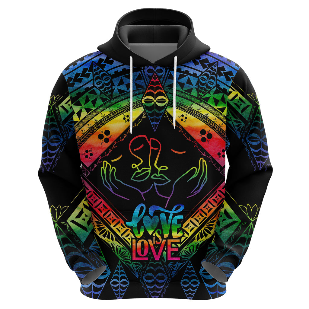 Tonga LGBT Hoodie Love Is Love Ngatu Rainbow Water Color LT9