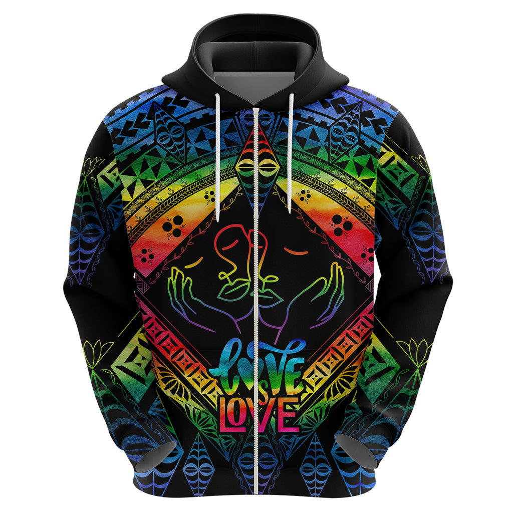 Tonga LGBT Hoodie Love Is Love Ngatu Rainbow Water Color LT9