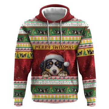 Merry Swissmas Bernese Mountain Dog Hoodie Switzerland Christmas Pattern LT9