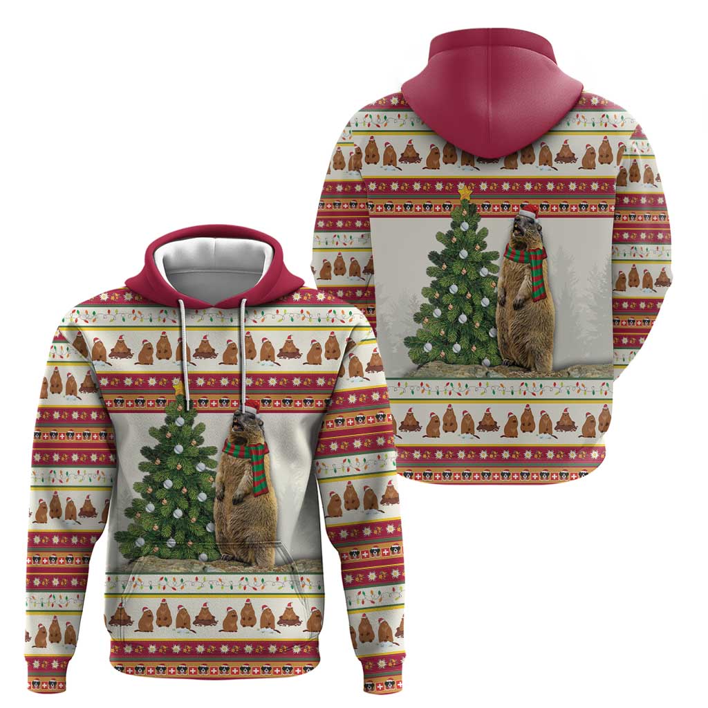 Merry Swissmas Marmot Santa Hoodie Switzerland Christmas Pattern LT9