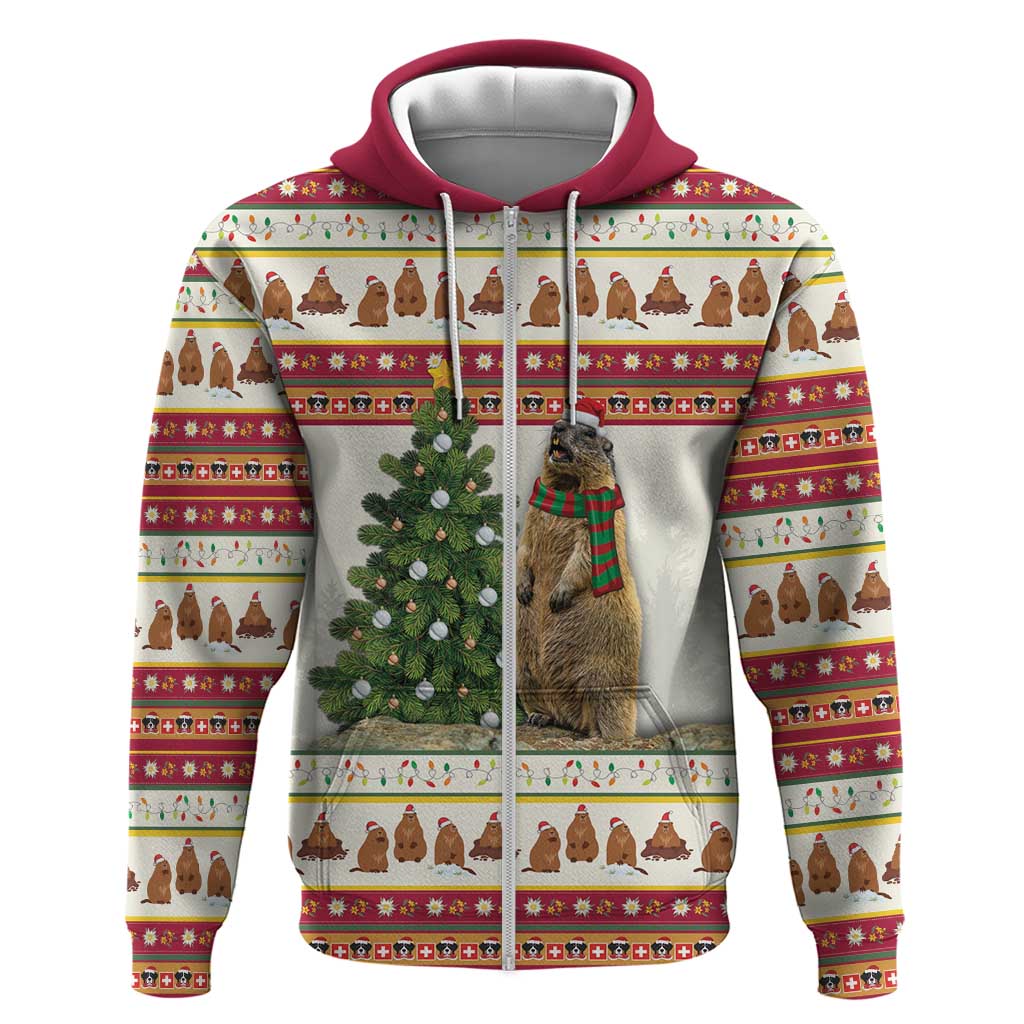Merry Swissmas Marmot Santa Hoodie Switzerland Christmas Pattern LT9