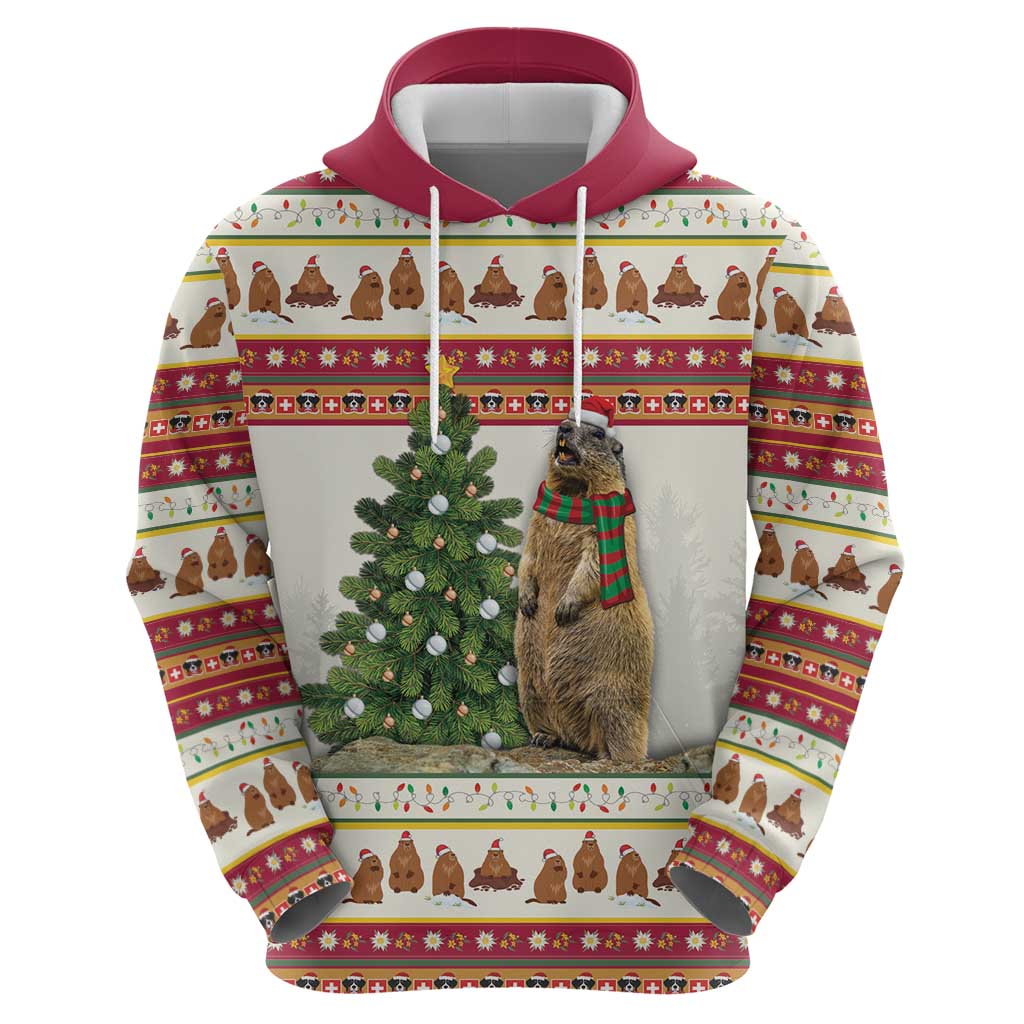 Merry Swissmas Marmot Santa Hoodie Switzerland Christmas Pattern LT9