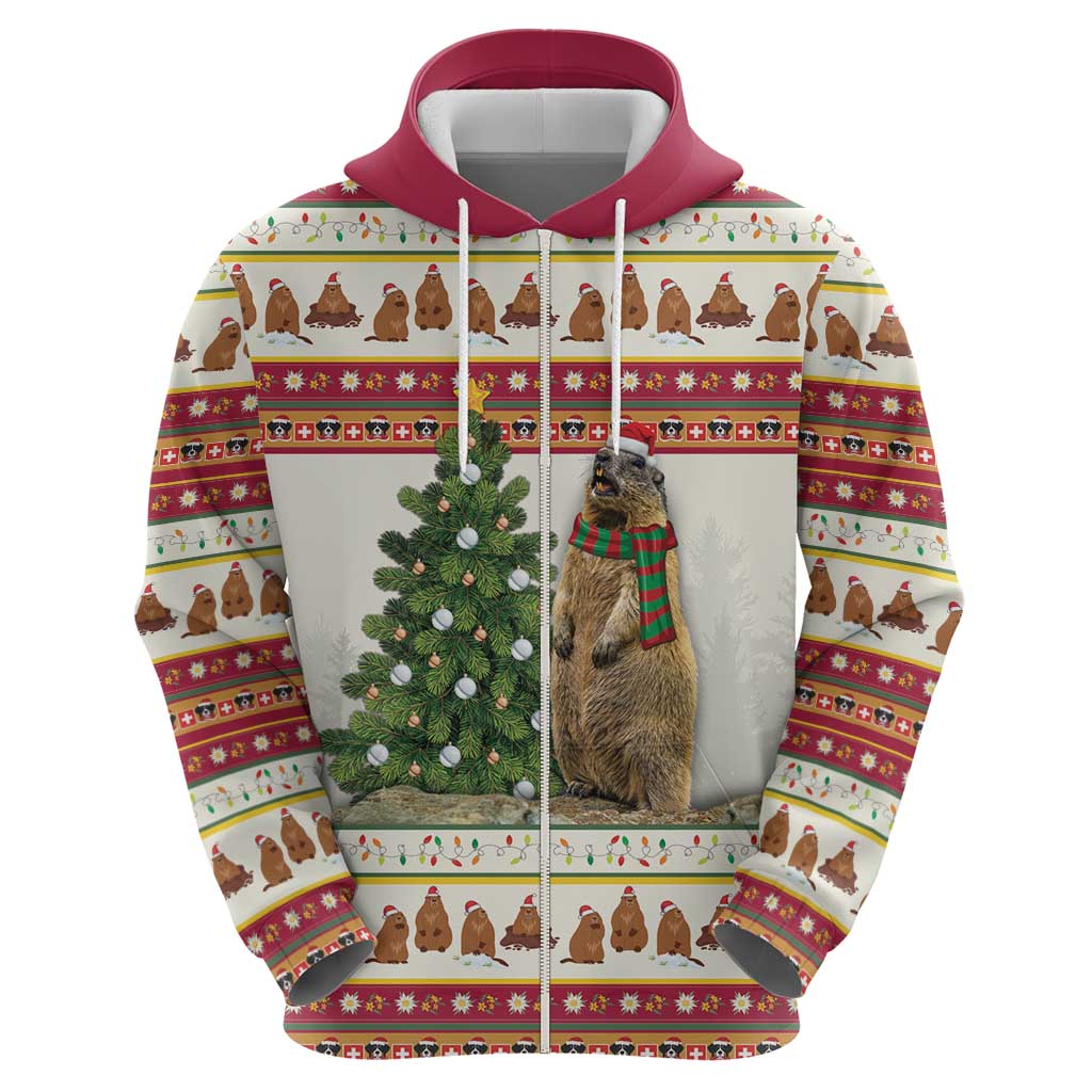 Merry Swissmas Marmot Santa Hoodie Switzerland Christmas Pattern LT9