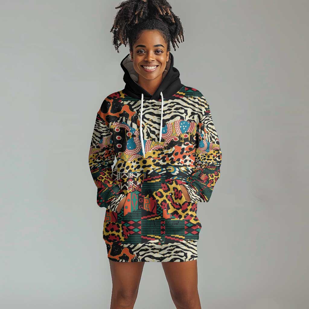 African Mixed Wild Animal Skins Hoodie Dress LT9