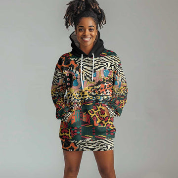 African Mixed Wild Animal Skins Hoodie Dress LT9