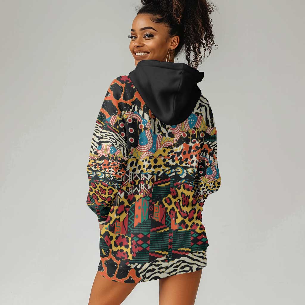 African Mixed Wild Animal Skins Hoodie Dress LT9