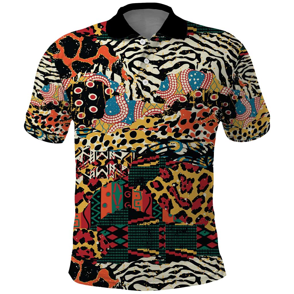 African Mixed Wild Animal Skins Polo Shirt LT9