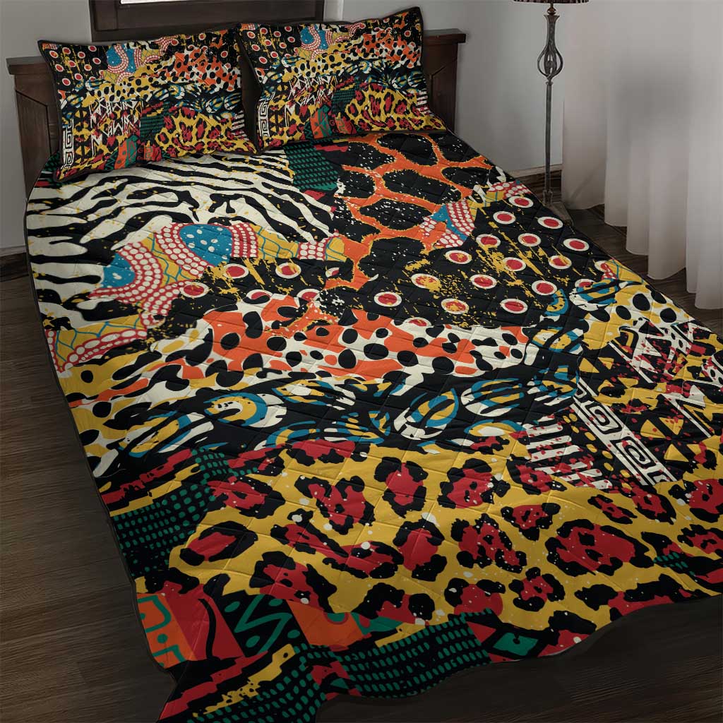 African Mixed Wild Animal Skins Quilt Bed Set LT9