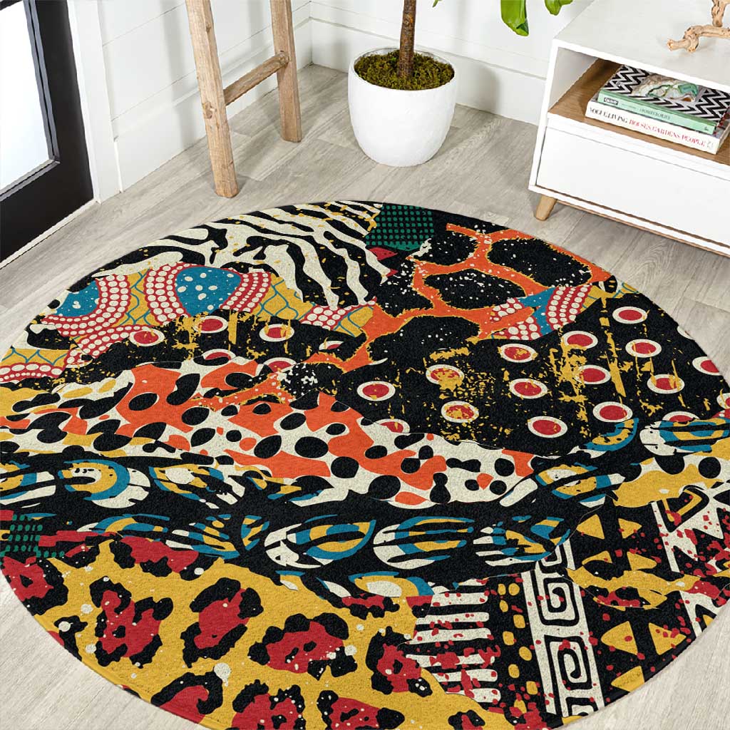African Mixed Wild Animal Skins Round Carpet LT9