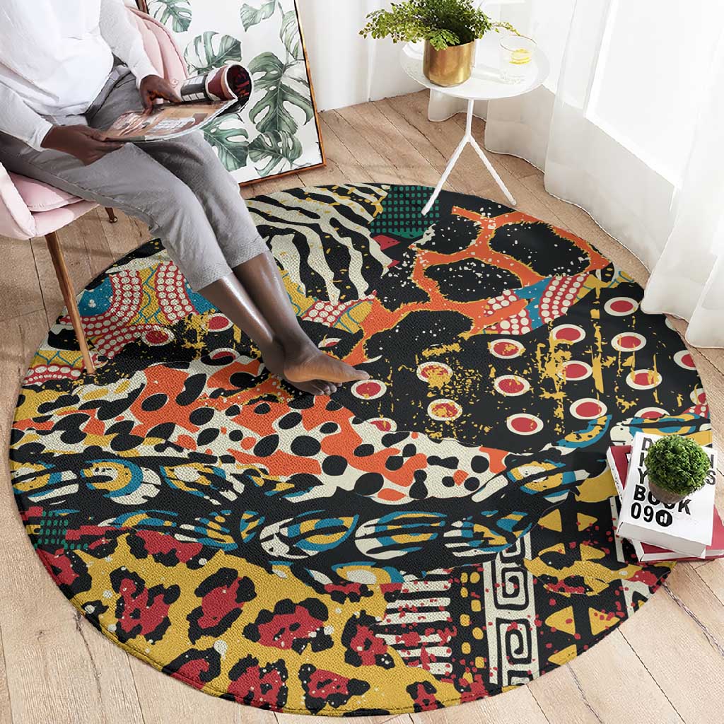 African Mixed Wild Animal Skins Round Carpet LT9