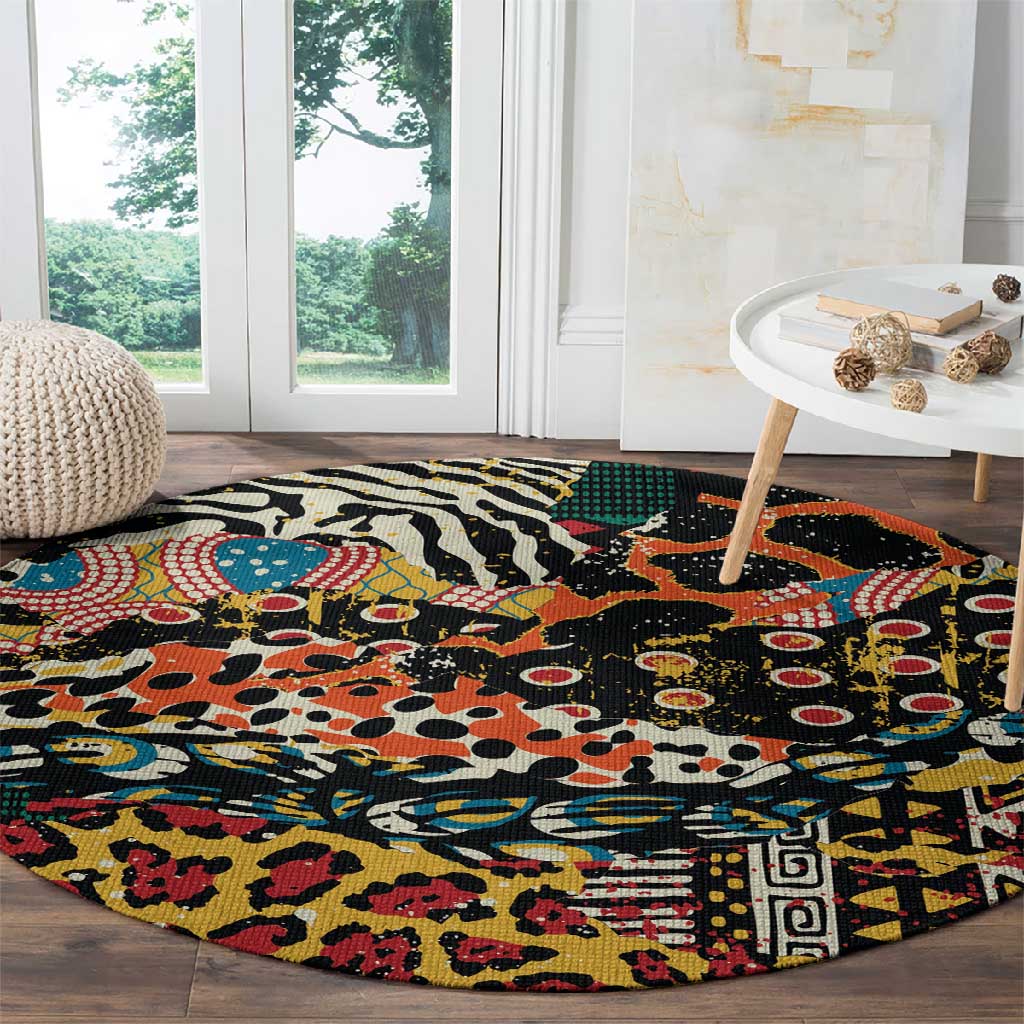African Mixed Wild Animal Skins Round Carpet LT9