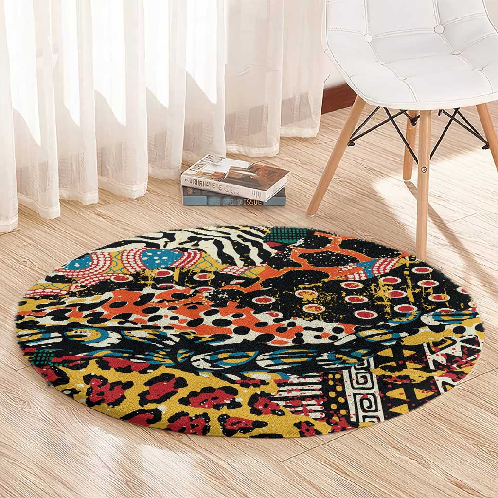 African Mixed Wild Animal Skins Round Carpet LT9