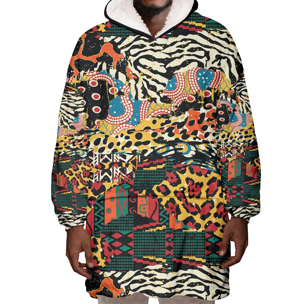 African Mixed Wild Animal Skins Wearable Blanket Hoodie LT9