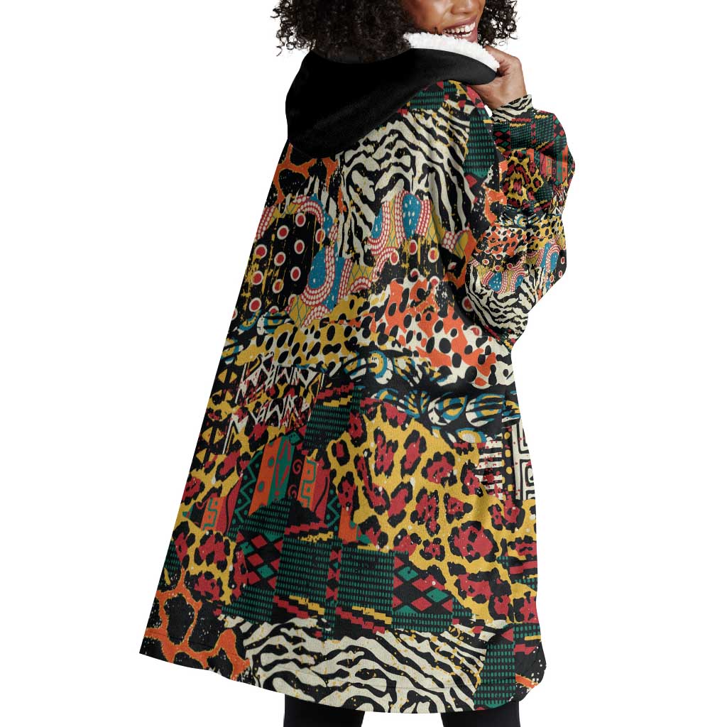 African Mixed Wild Animal Skins Wearable Blanket Hoodie LT9