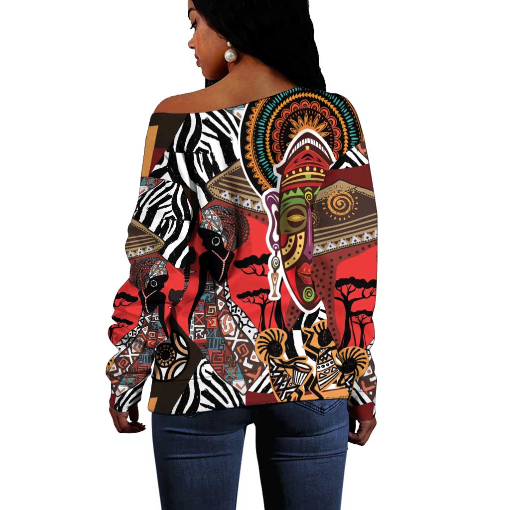 Beautiful African Women Ethnic Motifs Off Shoulder Sweater LT9