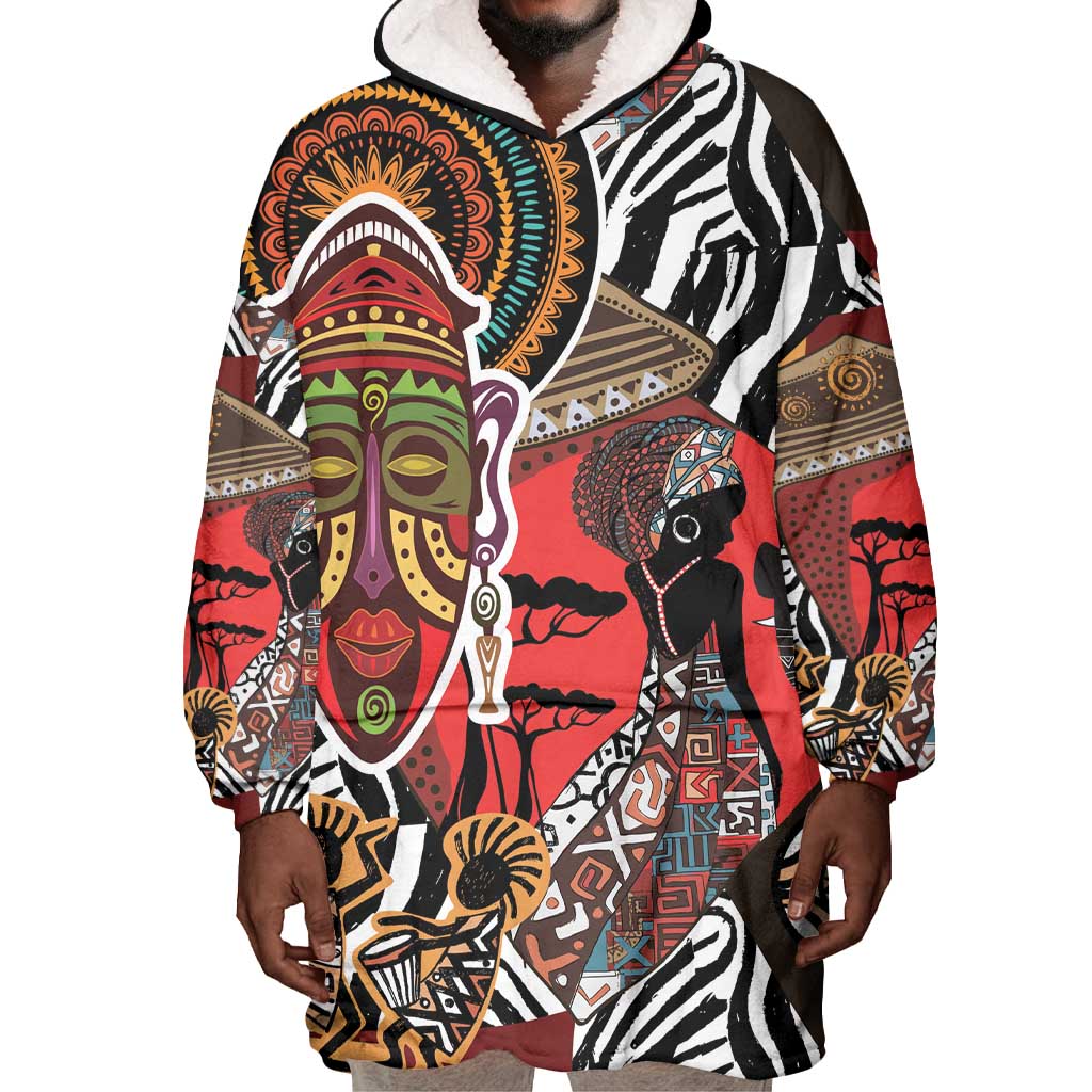 Beautiful African Women Ethnic Motifs Wearable Blanket Hoodie LT9