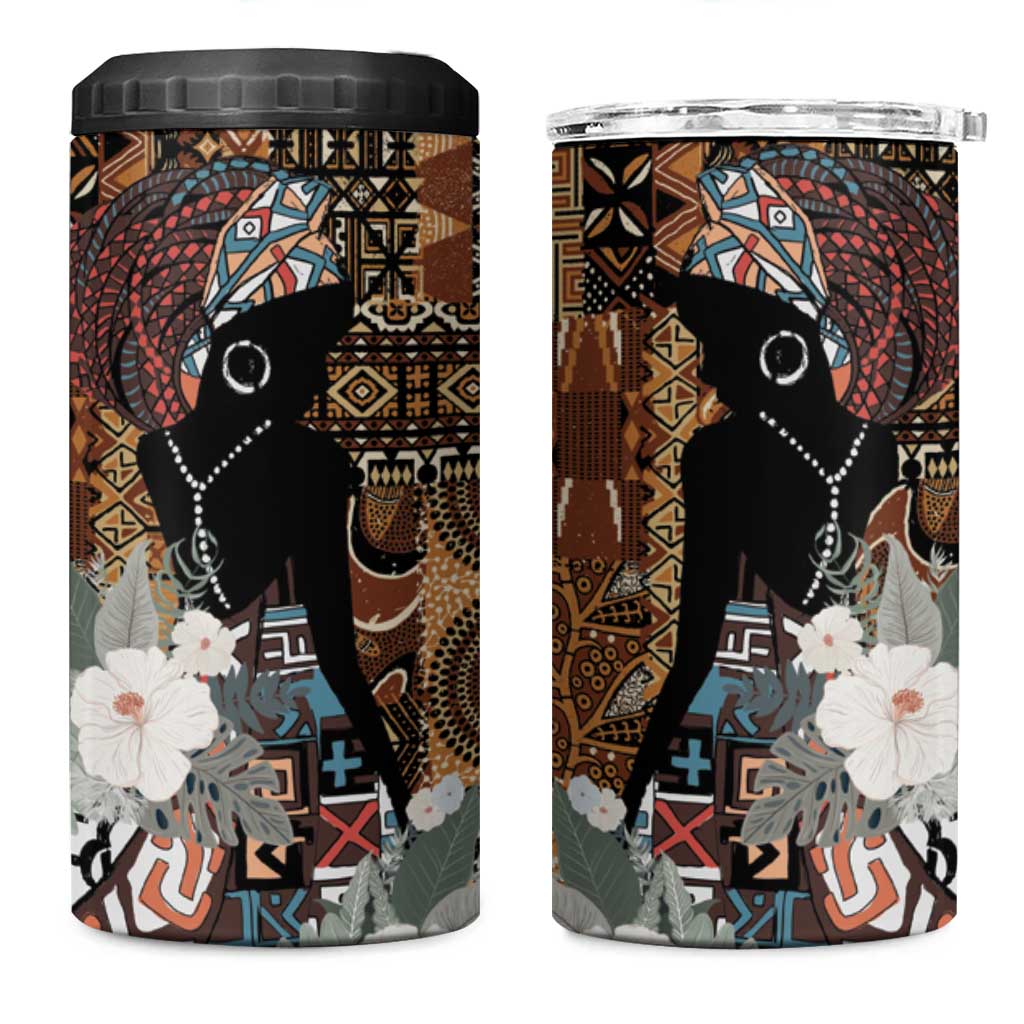Beautiful Black Woman 4 in 1 Can Cooler Tumbler African Tribal Pattern LT9
