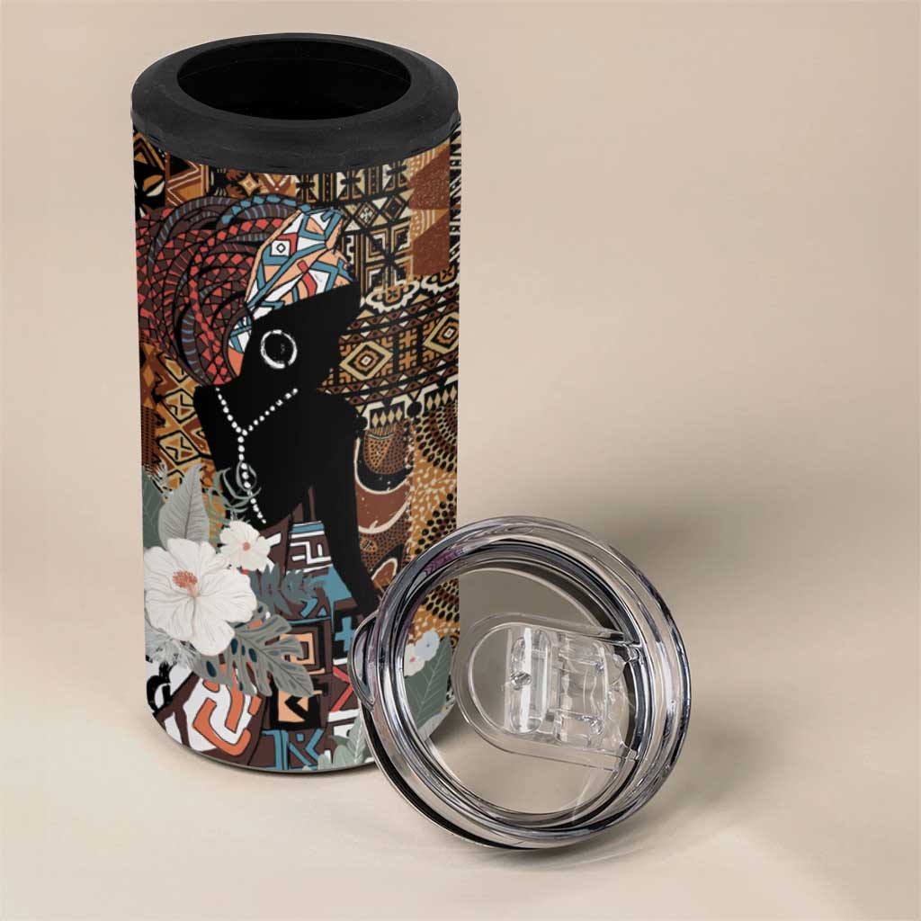 Beautiful Black Woman 4 in 1 Can Cooler Tumbler African Tribal Pattern LT9